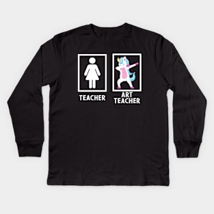 Art Teacher Magical Dabbing Unicorn Funny Artist Kids Long Sleeve T-Shirt